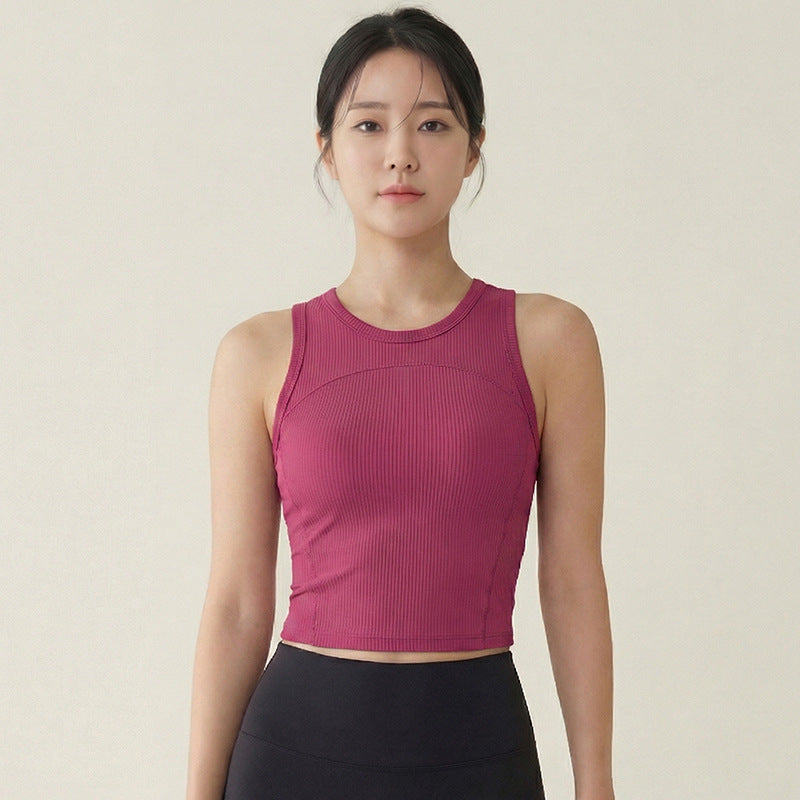 Weeman Ribbed Antibacterial Yoga Tank Top With Built-In Bra Cups for Women - Wild Berry