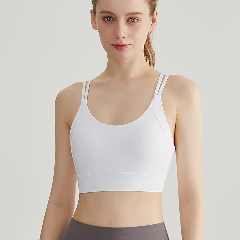 Weimann Thin Strap Sports Bra Tank — Padded Cross Back, No Bounce Support - WX-345 Aurora White