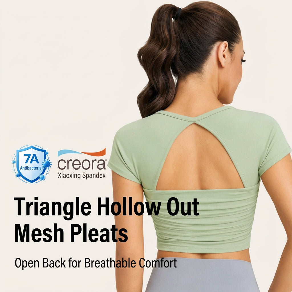 Women’s Summer Lightweight Yoga Top, Short Sleeve Mesh With Fixed Cups