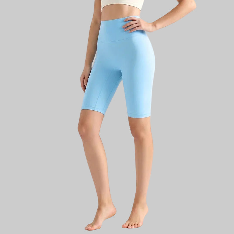 LAHN Antibacterial Bare-Fit 5-Inch Yoga Shorts, High-Waist Tummy Control - French Sky Blue