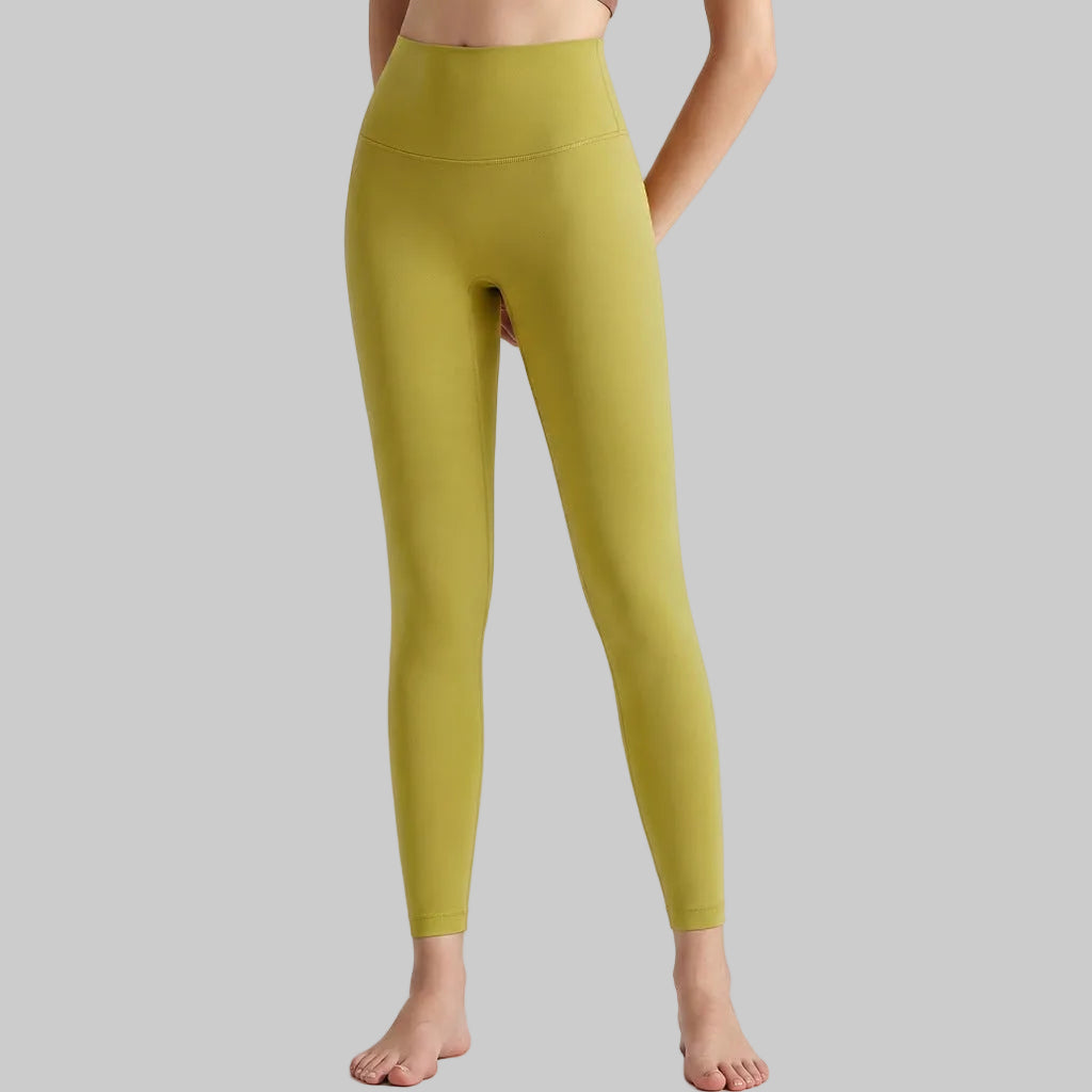 Lahn Bare-Skin Yoga Leggings For Women, High-Waist 3/4 Workout Pants - Amber Yellow
