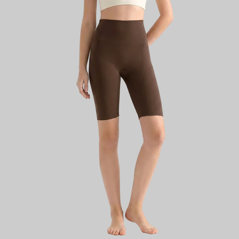 LAHN Antibacterial Bare-Fit 5-Inch Yoga Shorts, High-Waist Tummy Control - Deep Coffee