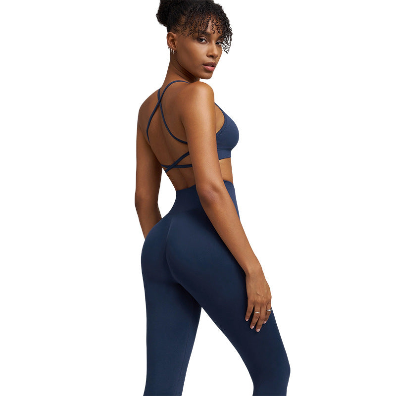 Women’s Crossover Back Sports Bra and High-Waist Leggings Workout Set