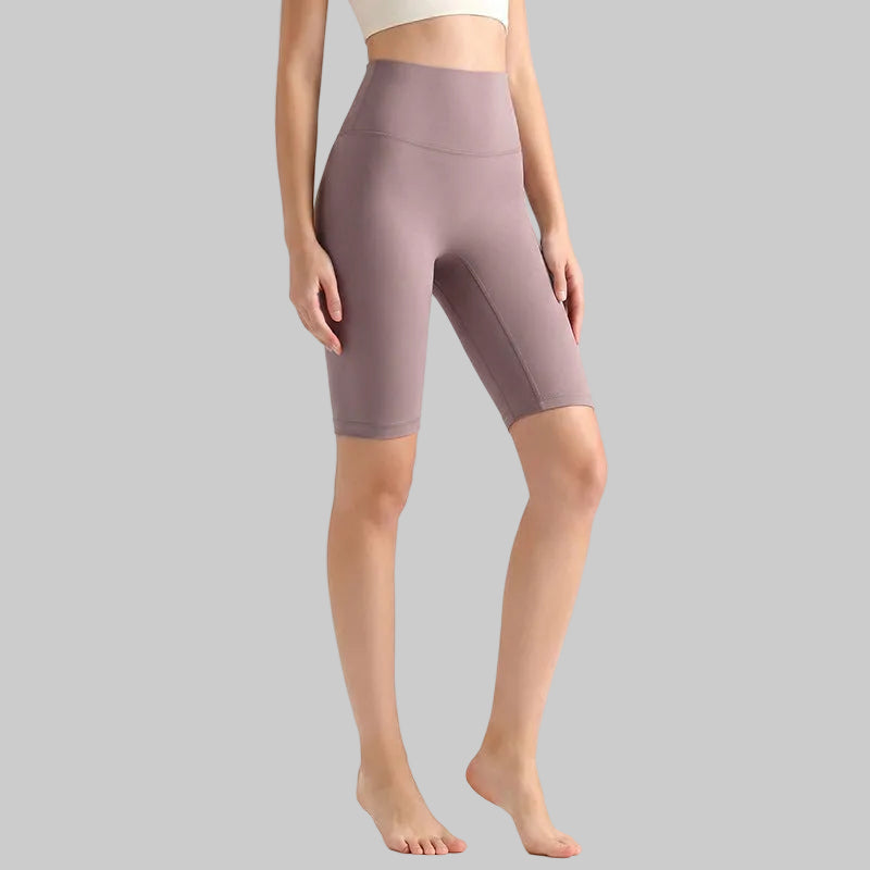 LAHN Antibacterial Bare-Fit 5-Inch Yoga Shorts, High-Waist Tummy Control - Mallow Gray Purple