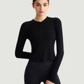 Wewman Early Fall Yoga Long Sleeve Henley T-Shirt, Slim Fit Workout Top - CX-5021 Stylish Black