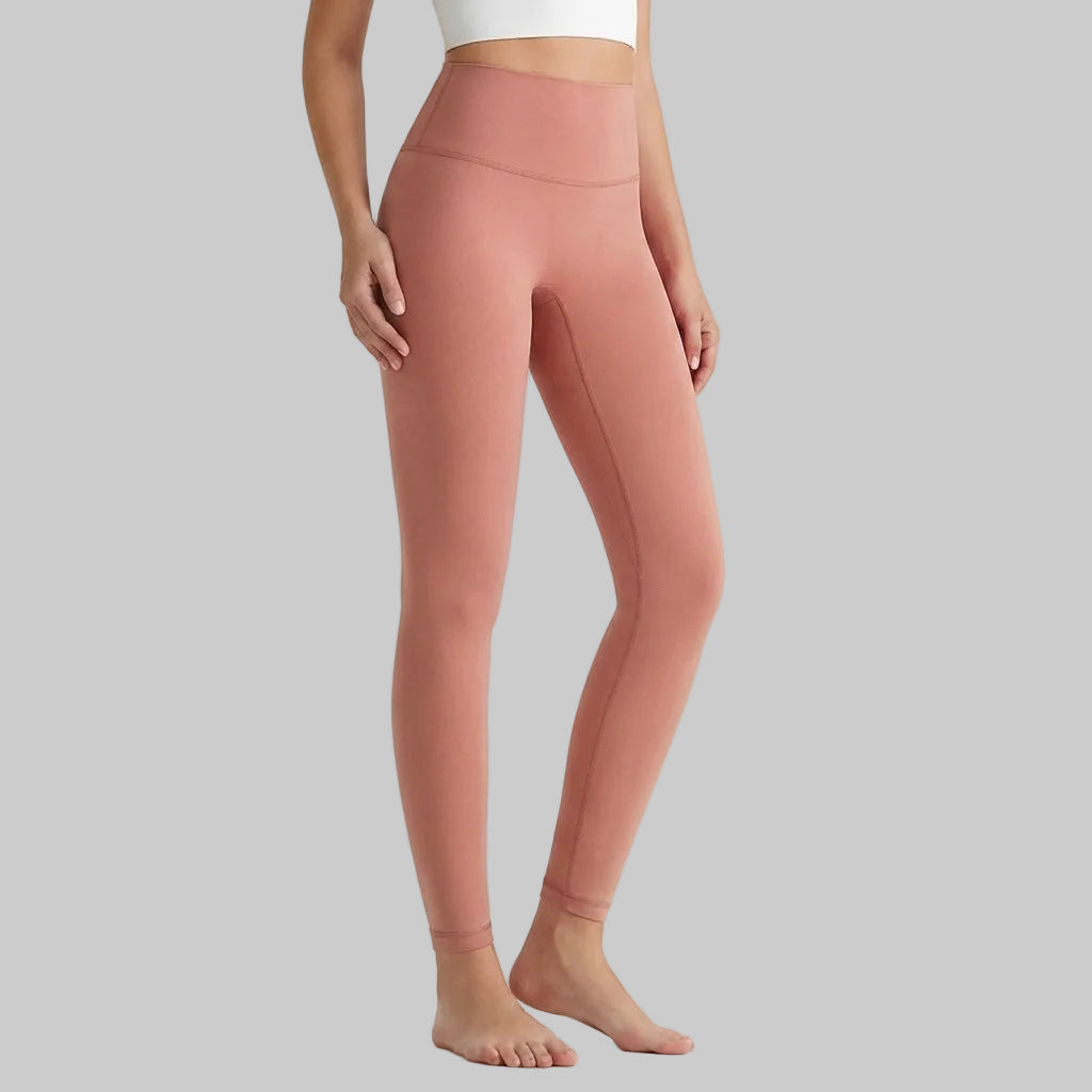 Lahn Bare-Skin Yoga Leggings For Women, High-Waist 3/4 Workout Pants - Coral Red