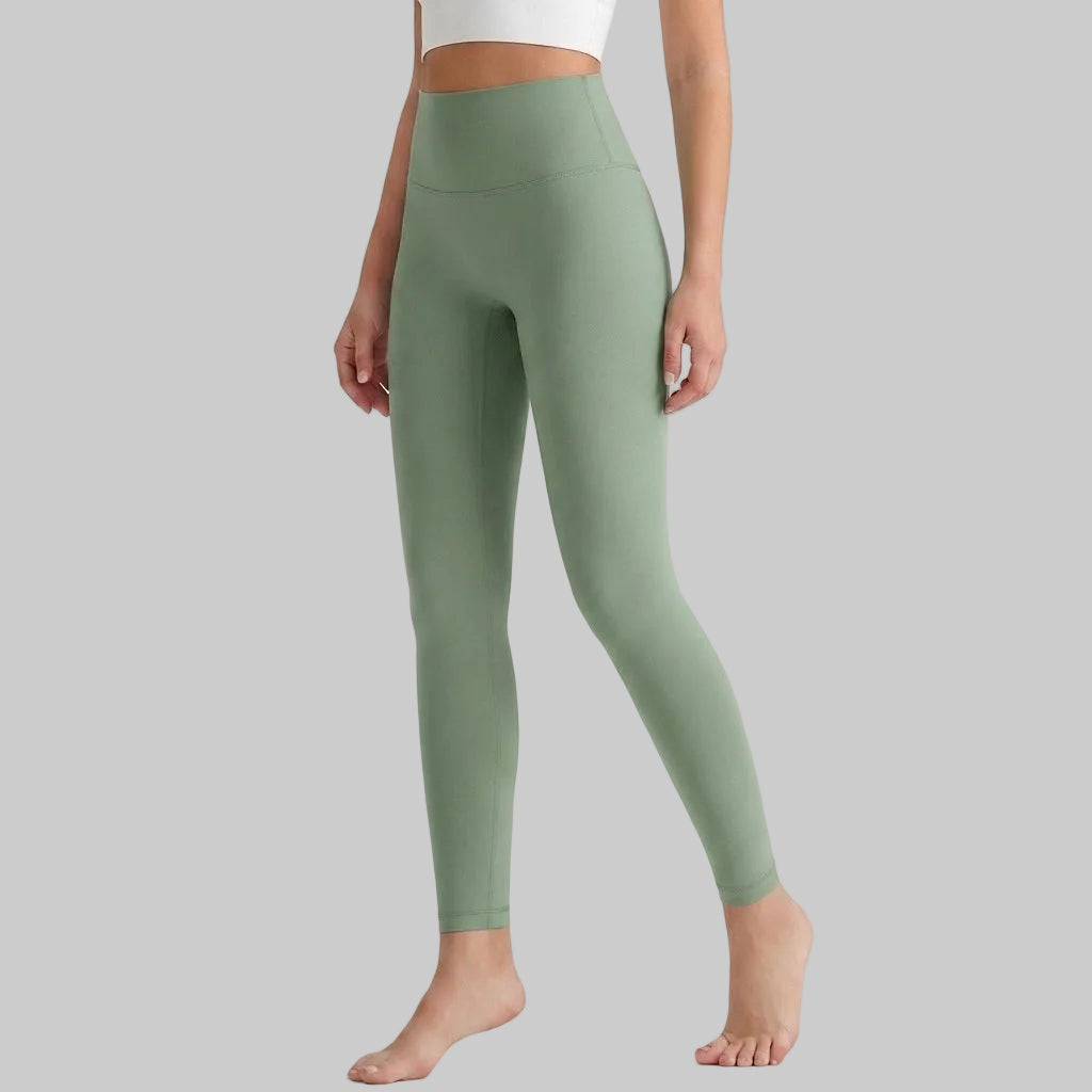 Lahn Bare-Skin Yoga Leggings For Women, High-Waist 3/4 Workout Pants - Fountain Green