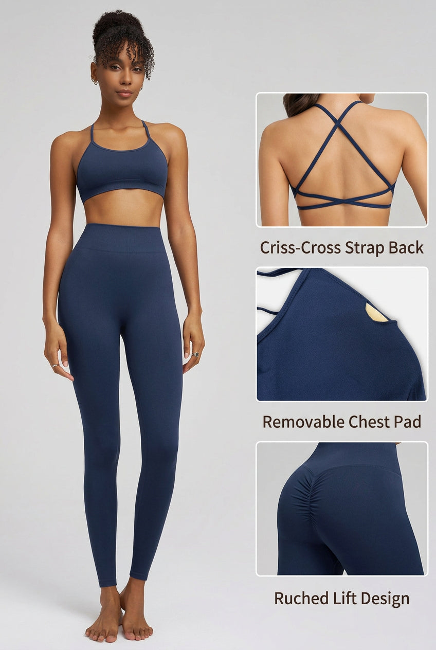 Women’s Crossover Back Sports Bra and High-Waist Leggings Workout Set
