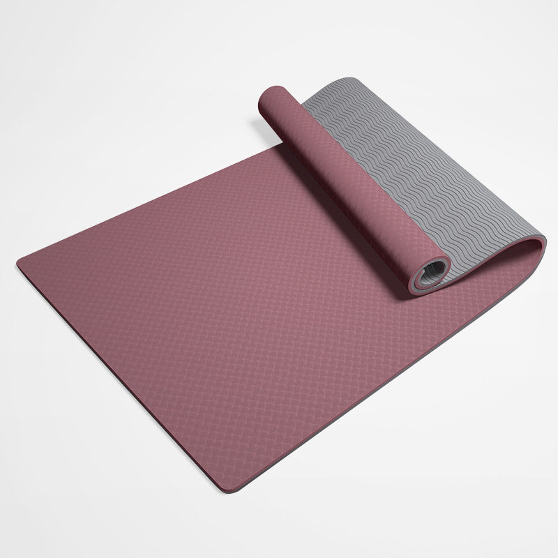 Extra Thick TPE Yoga Mat, Non-Slip Fitness Floor Mat for Home Gym, Dance - Blush Red-Light Gray-Insole