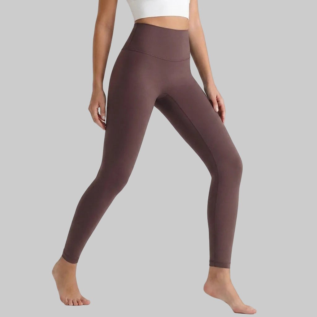 Lahn Bare-Skin Yoga Leggings For Women, High-Waist 3/4 Workout Pants - Tea Chestnut Brown