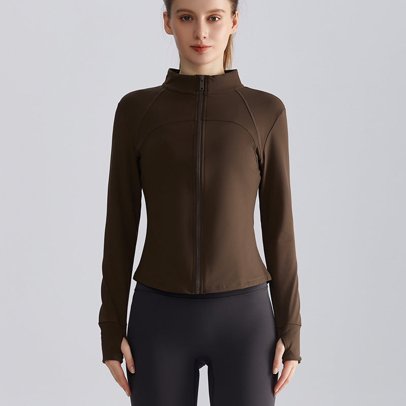 LAHN Women’s Fitted Zip-Up Track Jacket — Long Sleeve Warm Hoodie Gym Yoga - Chestnut