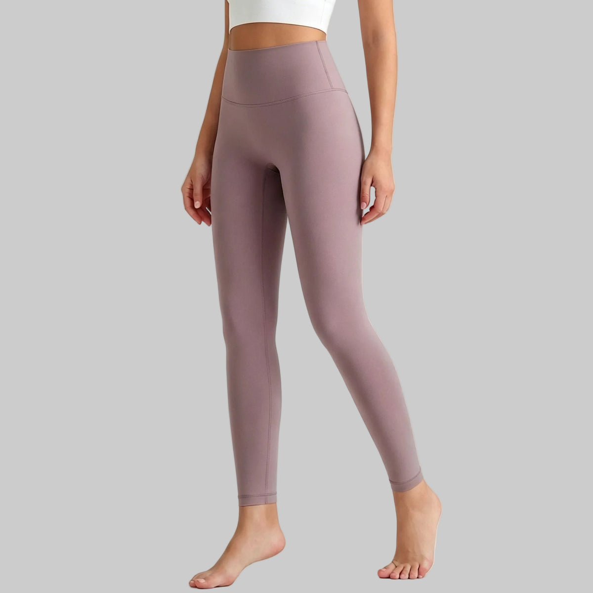 Lahn Bare-Skin Yoga Leggings For Women, High-Waist 3/4 Workout Pants - Lilac Ash Gray