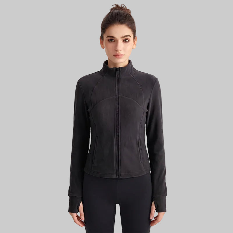 Weimann Winter Fleece Yoga Jacket — Slim Fit Double-Sided Warm Coat With Pockets - WT-5072 Black