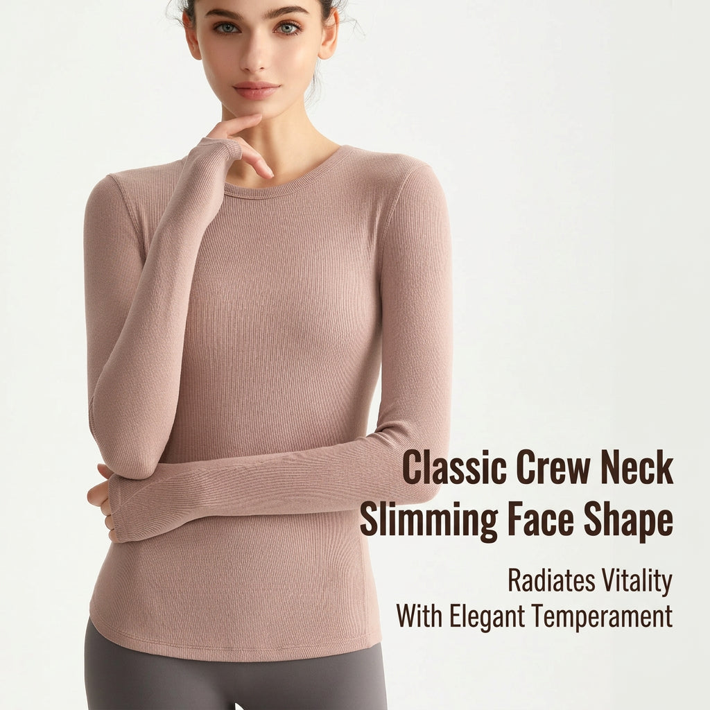 LAHN Women’s Long Sleeve Yoga Top — Crew Neck, Fitted, Thumb Loop