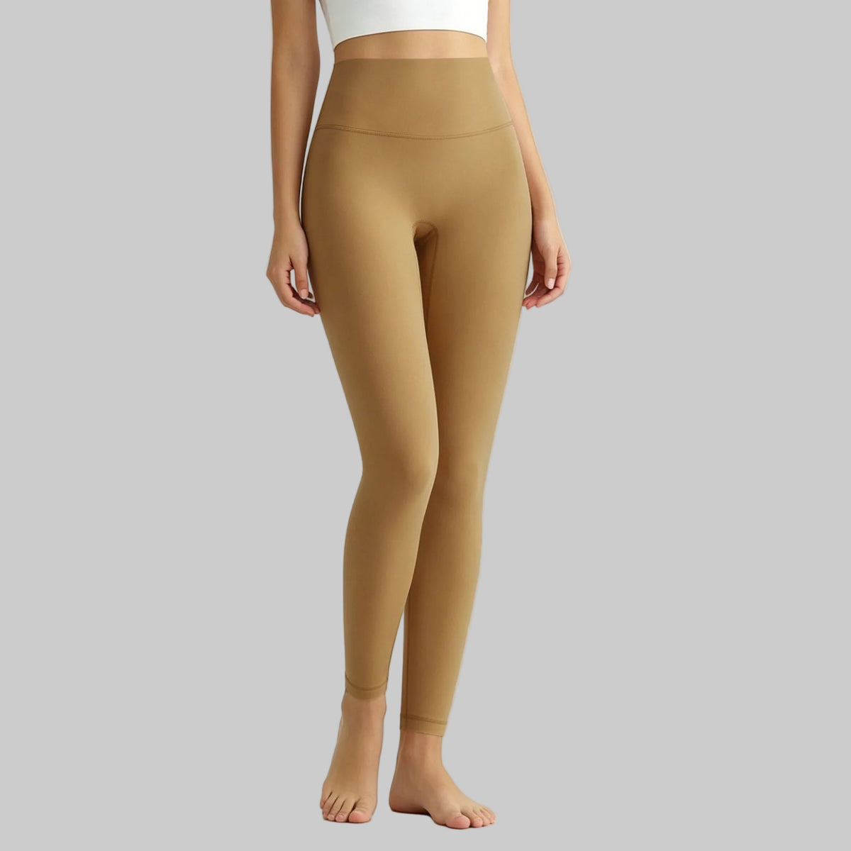 Lahn Bare-Skin Yoga Leggings For Women, High-Waist 3/4 Workout Pants - Reins Brown