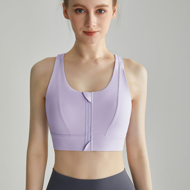 Weiman Front Zipper Sports Bra Tank — Padded, Anti-Bounce, Yoga Running - Lilac Purple