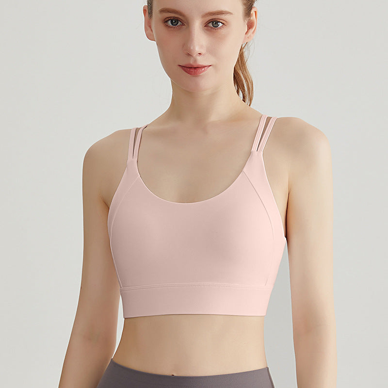 Weimann Thin Strap Sports Bra Tank — Padded Cross Back, No Bounce Support - WX-345 Blush Pink